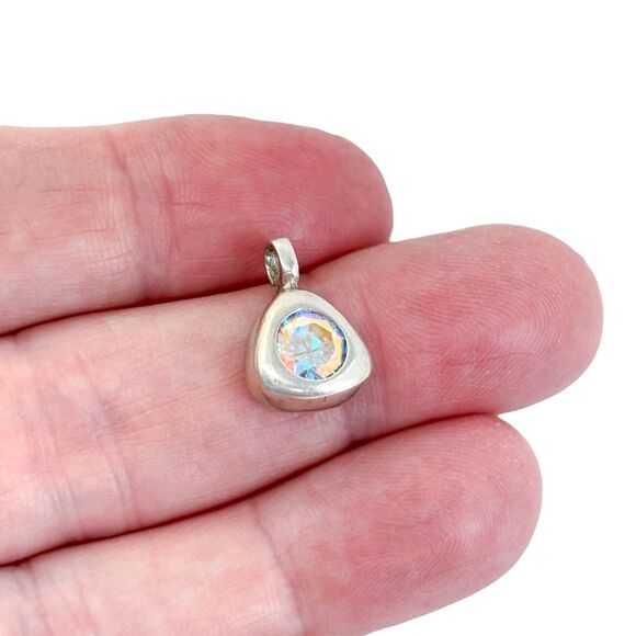 Vintage Sterling Silver 925 Rhinestone Triangle Pendant - Picture 1 of 8